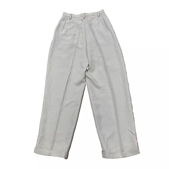 INC International Concepts Pleated Pants Women 8 Wide Cuff Cream High Rise 27x28 - Picture 11 of 16